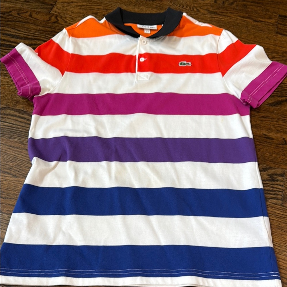 Lacoste Red and Orange Polo Shirt Classic Stripes
